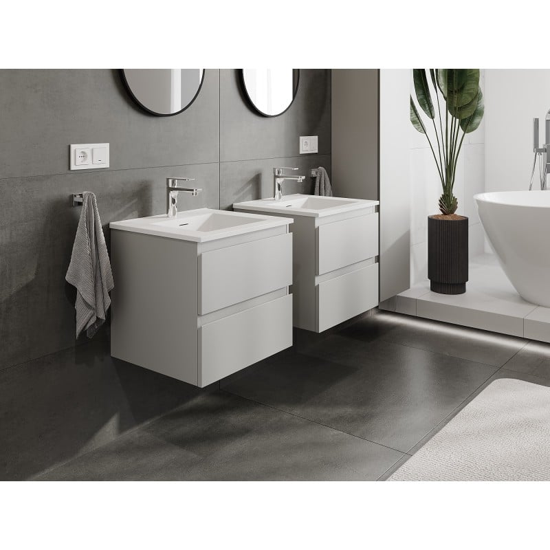 Mexen Orio armoire de salle de bain 50 cm avec lavabo Otis, 2 tiroirs, gris mat/blanc mat - 91A10-05047-2-BFF62-W18M01