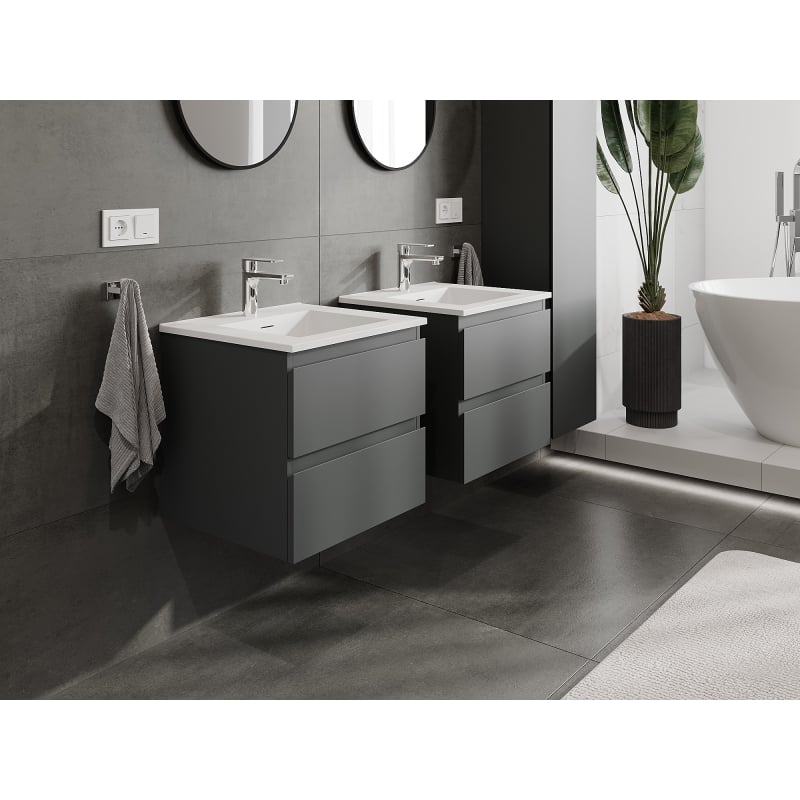 Mexen Orio cabinet de salle de bain 50 cm avec lavabo Otis, 2 tiroirs, graphite mat/blanc mat - 91A10-05047-2-BFF66-W18M01