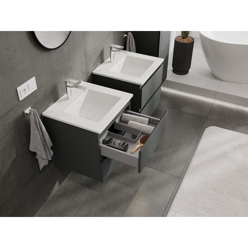 Mexen Orio cabinet de salle de bain 50 cm avec lavabo Otis, 2 tiroirs, graphite mat/blanc mat - 91A10-05047-2-BFF66-W18M01