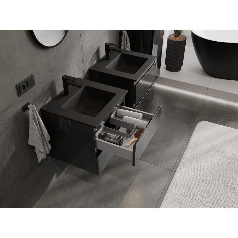 Mexen Orio armoire de salle de bains de 50 cm avec lavabo Otis, 2 tiroirs, noir brillant/noir mat - 91A10-05047-2-BFF70-W18M71