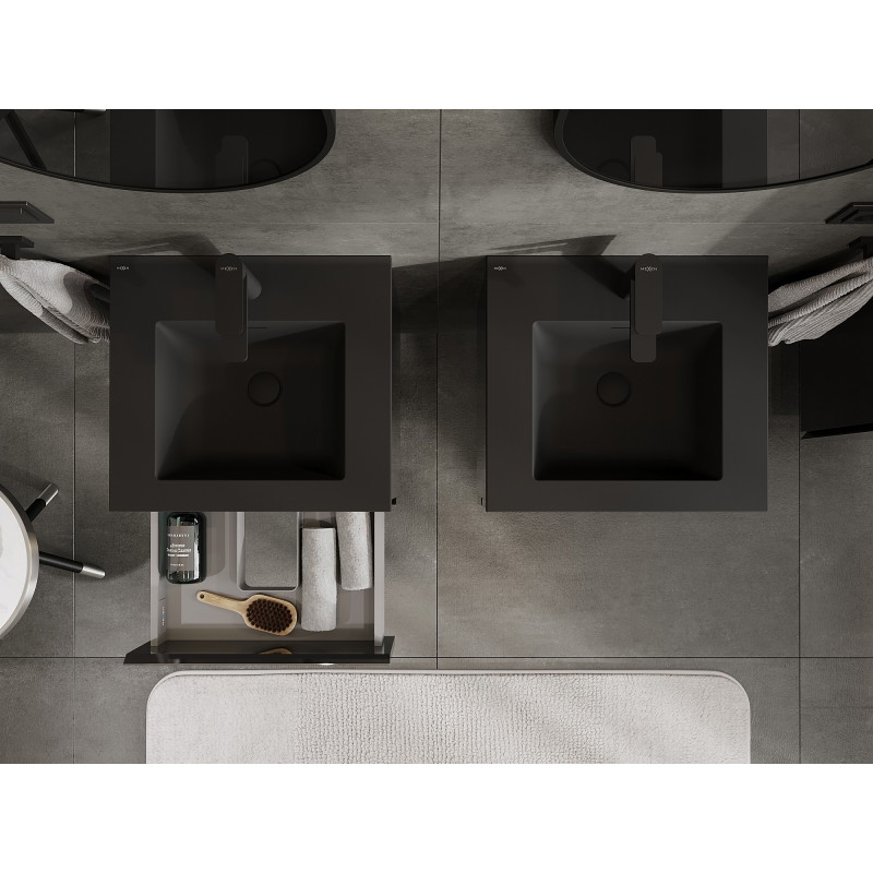 Mexen Orio armoire de salle de bains de 50 cm avec lavabo Otis, 2 tiroirs, noir brillant/noir mat - 91A10-05047-2-BFF70-W18M71