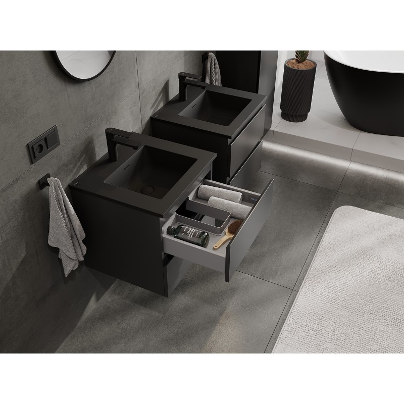 Mexen Orio meuble de salle de bain 50 cm avec lavabo Otis, 2 tiroirs, noir mat - 91A10-05047-2-BFF71-W18M71