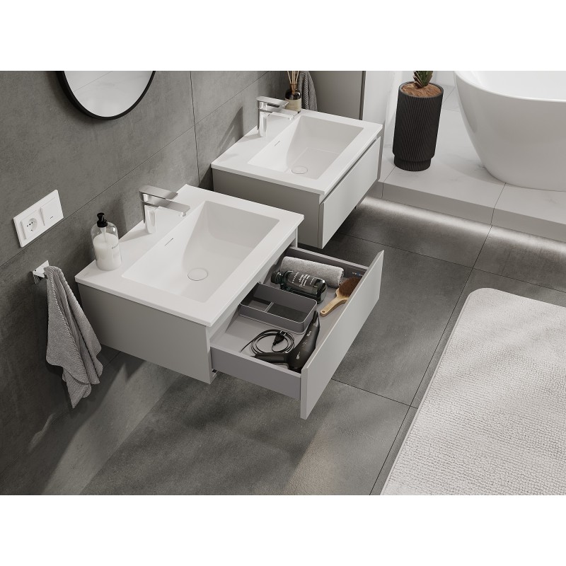 Mexen Orio armoire de salle de bain 60 cm avec lavabo Otis, 1 tiroir, gris mat/blanc mat - 91A10-06023-1-BF62-W18M01