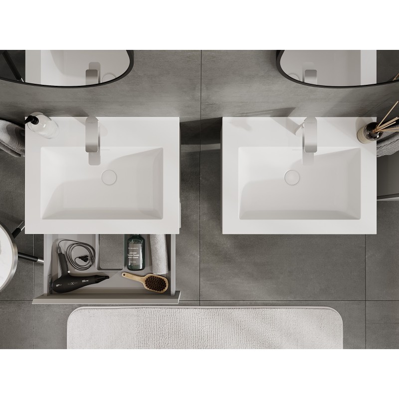 Mexen Orio armoire de salle de bain 60 cm avec lavabo Otis, 1 tiroir, gris mat/blanc mat - 91A10-06023-1-BF62-W18M01