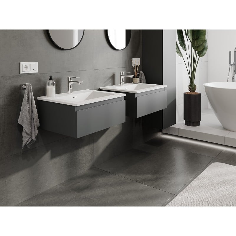 Mexen Orio meuble de salle de bain 60 cm avec lavabo Otis, 1 tiroir, graphite mat/blanc mat - 91A10-06023-1-BF66-W18M01