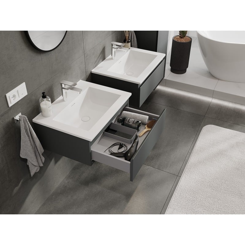 Mexen Orio meuble de salle de bain 60 cm avec lavabo Otis, 1 tiroir, graphite mat/blanc mat - 91A10-06023-1-BF66-W18M01