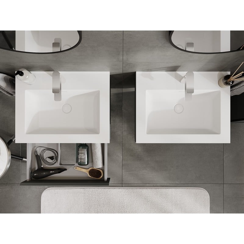 Mexen Orio meuble de salle de bain 60 cm avec lavabo Otis, 1 tiroir, graphite mat/blanc mat - 91A10-06023-1-BF66-W18M01