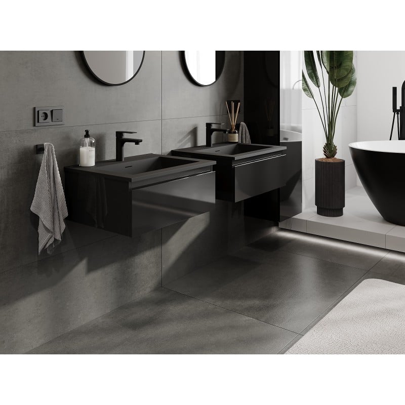 Mexen Orio meuble de salle de bains 60 cm avec lavabo Otis, 1 tiroir, noir brillant/noir mat - 91A10-06023-1-BF70-W18M71