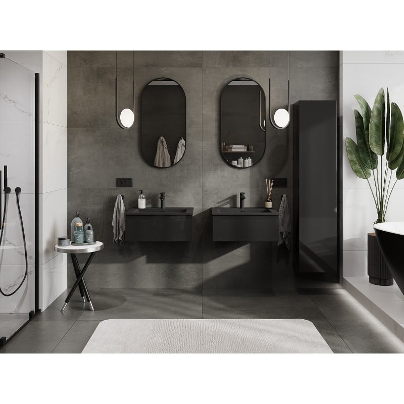 Mexen Orio meuble de salle de bains 60 cm avec lavabo Otis, 1 tiroir, noir brillant/noir mat - 91A10-06023-1-BF70-W18M71
