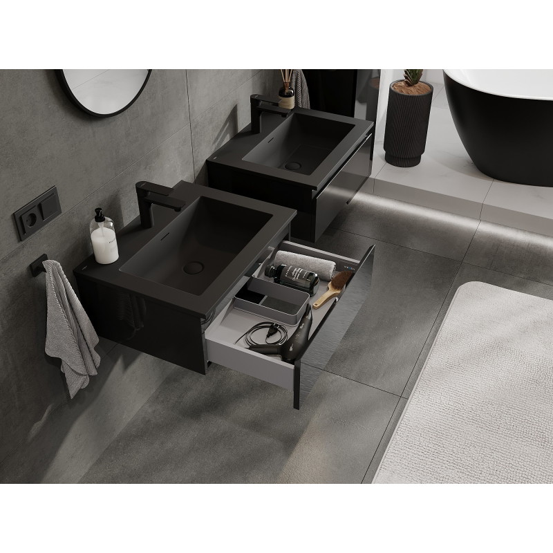 Mexen Orio armoire de salle de bain 60 cm avec lavabo Otis, 1 tiroir, noir brillant/noir mat - 91A10-06023-1-BF70-W18M71