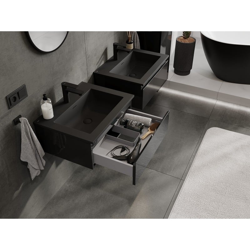 Mexen Orio meuble de salle de bains 60 cm avec lavabo Otis, 1 tiroir, noir brillant/noir mat - 91A10-06023-1-BF70-W18M71