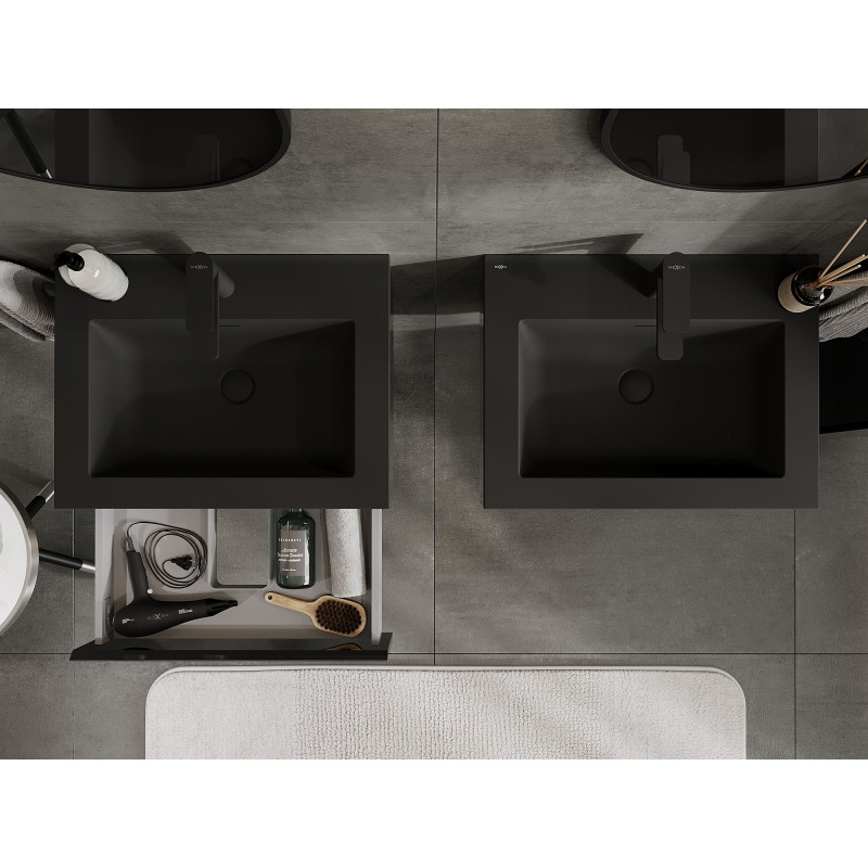Mexen Orio armoire de salle de bain 60 cm avec lavabo Otis, 1 tiroir, noir brillant/noir mat - 91A10-06023-1-BF70-W18M71