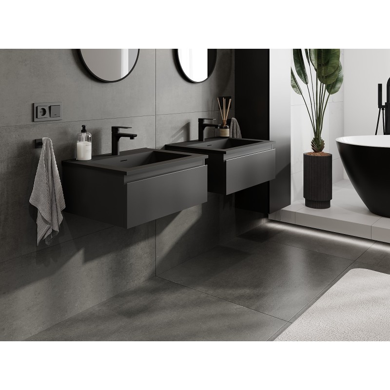 Mexen Orio armoire de salle de bain 60 cm avec lavabo Otis, 1 tiroir, noir mat - 91A10-06023-1-BF71-W18M71