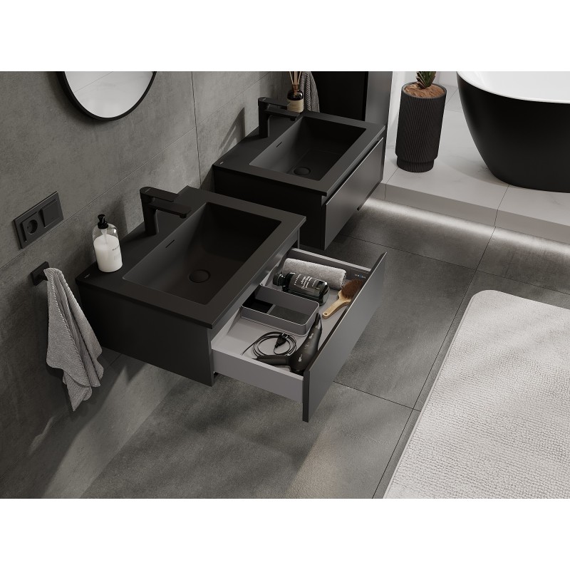 Mexen Orio armoire de salle de bain 60 cm avec lavabo Otis, 1 tiroir, noir mat - 91A10-06023-1-BF71-W18M71