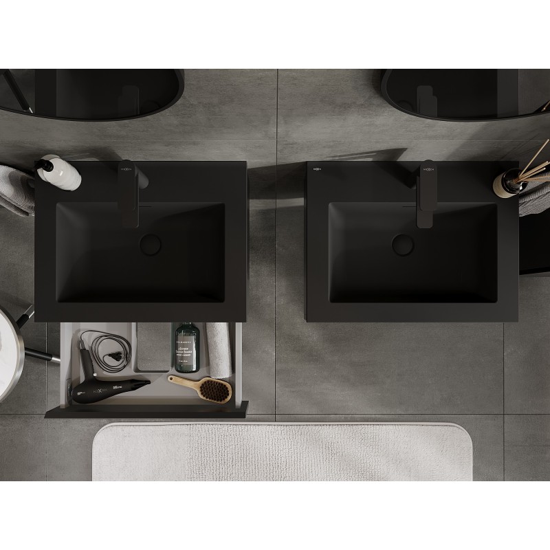 Mexen Orio armoire de salle de bain 60 cm avec lavabo Otis, 1 tiroir, noir mat - 91A10-06023-1-BF71-W18M71