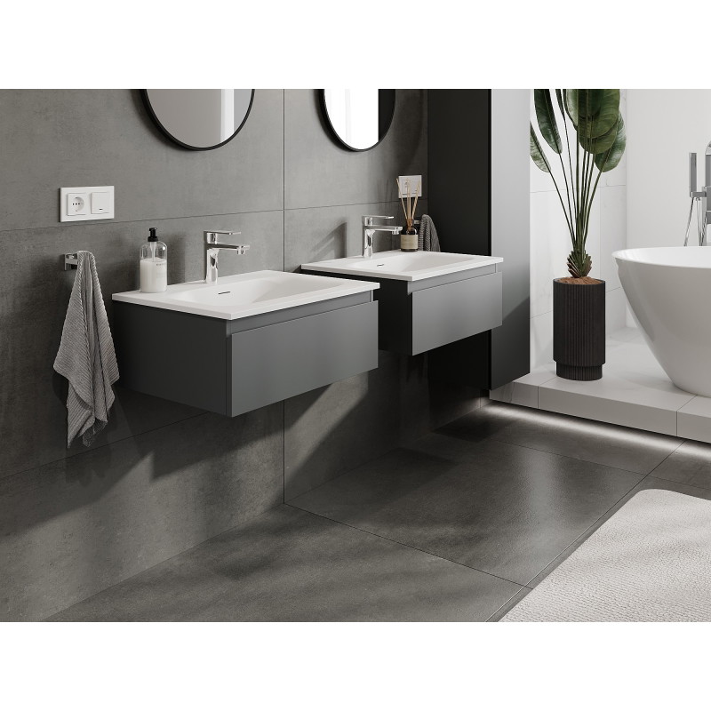 Mexen Orio meuble de salle de bain 60 cm avec lavabo Vela, 1 tiroir, graphite mat/blanc mat - 91A10-06023-1-BF66-W23M01