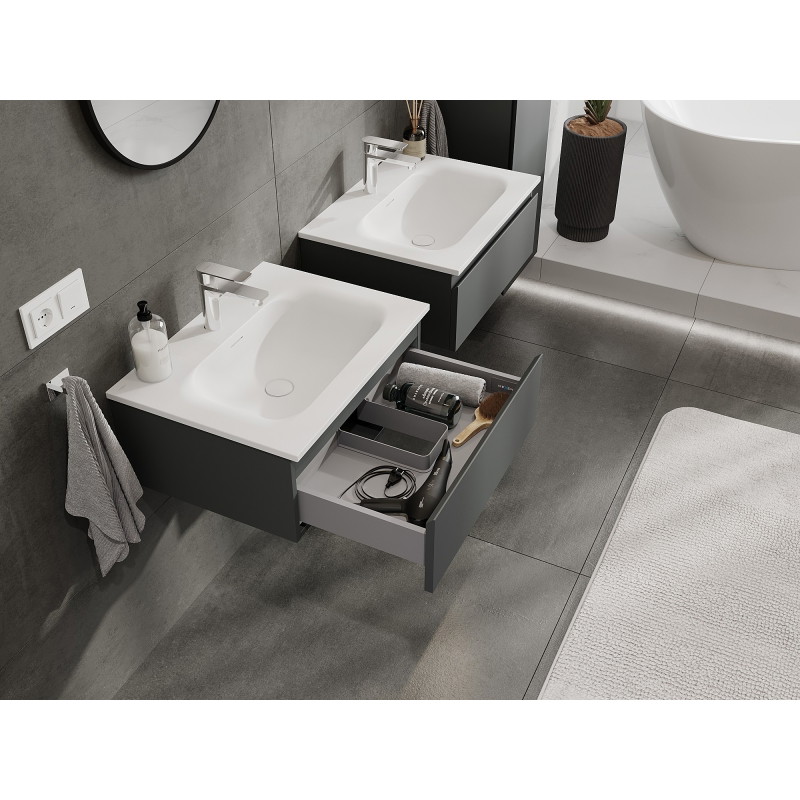 Mexen Orio meuble de salle de bain 60 cm avec lavabo Vela, 1 tiroir, graphite mat/blanc mat - 91A10-06023-1-BF66-W23M01