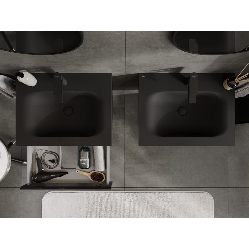 Mexen Orio meuble de salle de bains 60 cm avec lavabo Vela, 1 tiroir, noir brillant/noir mat - 91A10-06023-1-BF70-W23M71