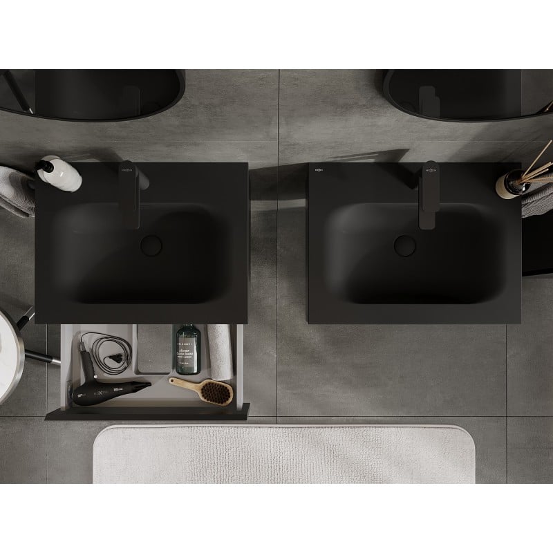 Mexen Orio armoire de salle de bain 60 cm avec lavabo Vela, 1 tiroir, noir mat - 91A10-06023-1-BF71-W23M71