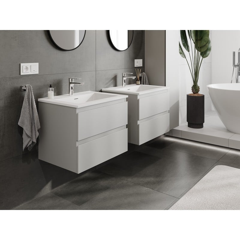 Mexen Orio armoire de salle de bain 60 cm avec lavabo Otis, 2 tiroirs, gris mat/blanc mat - 91A10-06047-2-BFF62-W18M01