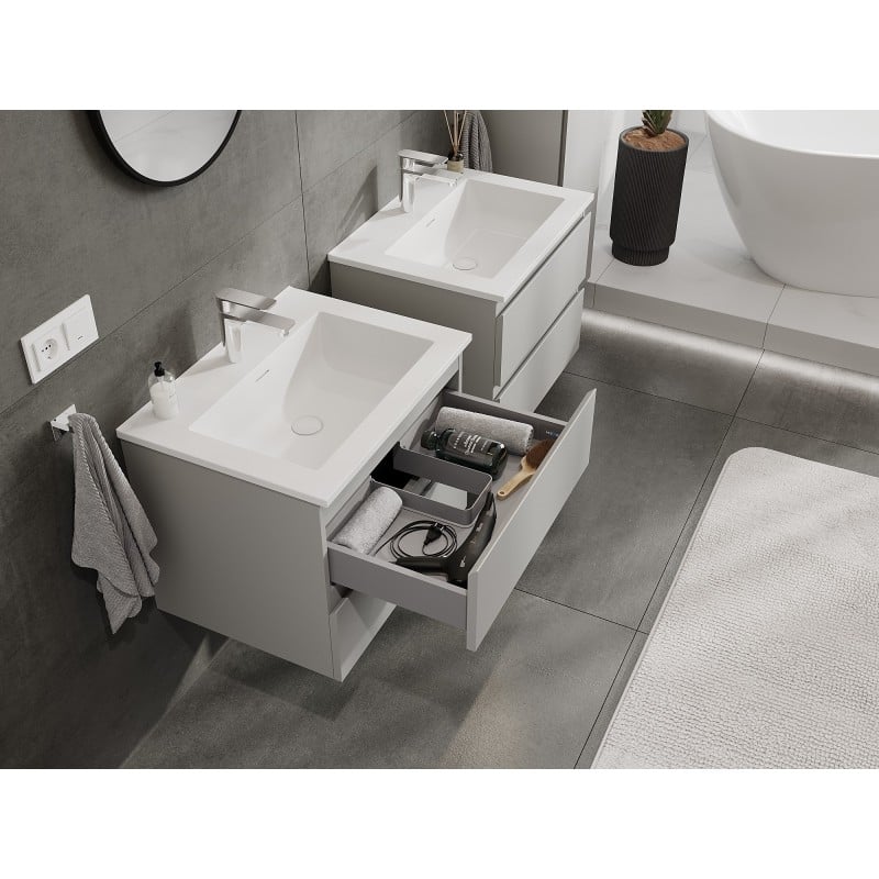 Mexen Orio armoire de salle de bain 60 cm avec lavabo Otis, 2 tiroirs, gris mat/blanc mat - 91A10-06047-2-BFF62-W18M01