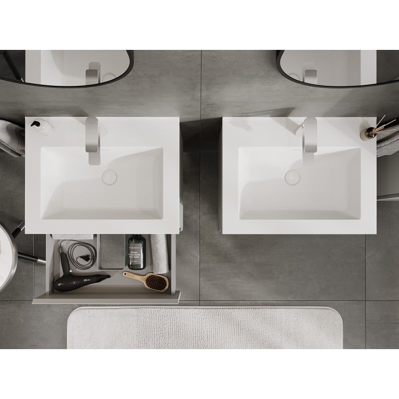 Mexen Orio armoire de salle de bain 60 cm avec lavabo Otis, 2 tiroirs, gris mat/blanc mat - 91A10-06047-2-BFF62-W18M01