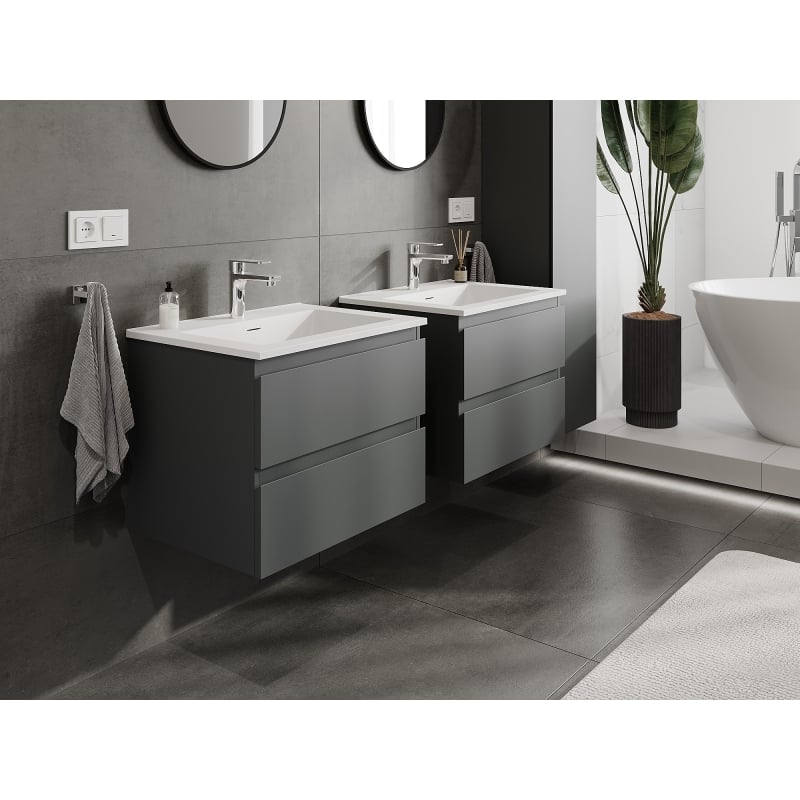 Mexen Orio meuble de salle de bain 60 cm avec lavabo Otis, 2 tiroirs, graphite mat / blanc mat - 91A10-06047-2-BFF66-W18M01