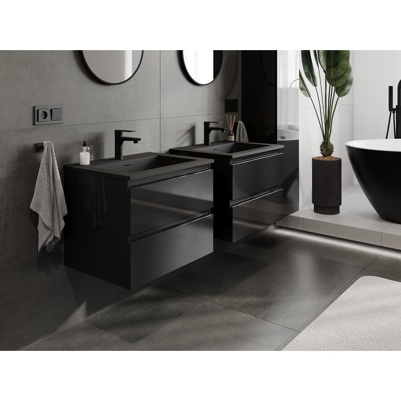 Mexen Orio armoire de salle de bain 60 cm avec lavabo Otis, 2 tiroirs, noir brillant/noir mat - 91A10-06047-2-BFF70-W18M71