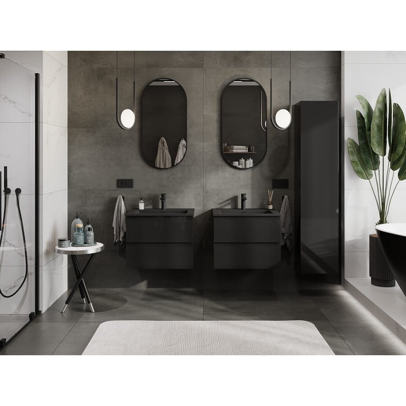 Mexen Orio armoire de salle de bain 60 cm avec lavabo Otis, 2 tiroirs, noir brillant/noir mat - 91A10-06047-2-BFF70-W18M71