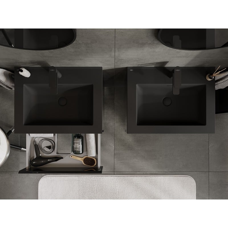 Mexen Orio armoire de salle de bain 60 cm avec lavabo Otis, 2 tiroirs, noir brillant/noir mat - 91A10-06047-2-BFF70-W18M71