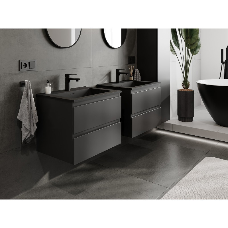 Mexen Orio meuble de salle de bain 60 cm avec lavabo Otis, 2 tiroirs, noir mat - 91A10-06047-2-BFF71-W18M71