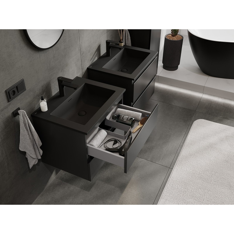 Mexen Orio meuble de salle de bain 60 cm avec lavabo Otis, 2 tiroirs, noir mat - 91A10-06047-2-BFF71-W18M71