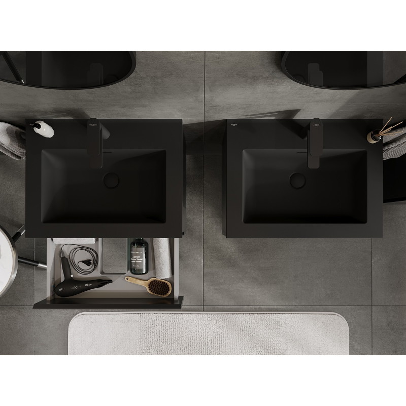 Mexen Orio meuble de salle de bain 60 cm avec lavabo Otis, 2 tiroirs, noir mat - 91A10-06047-2-BFF71-W18M71