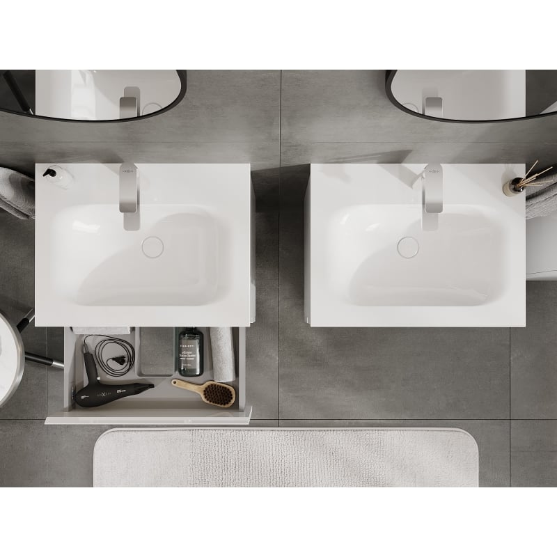 Mexen Orio armoire de salle de bain 60 cm avec lavabo Vela, 2 tiroirs, blanc brillant - 91A10-06047-2-BFF00-W23M00
