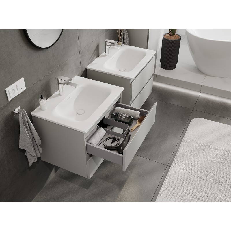 Mexen Orio meuble de salle de bains 60 cm avec lavabo Vela, 2 tiroirs, gris mat/blanc mat - 91A10-06047-2-BFF62-W23M01