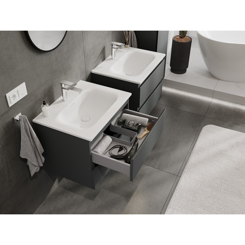Mexen Orio armoire de salle de bain 60 cm avec lavabo Vela, 2 tiroirs, graphite mat/blanc mat - 91A10-06047-2-BFF66-W23M01