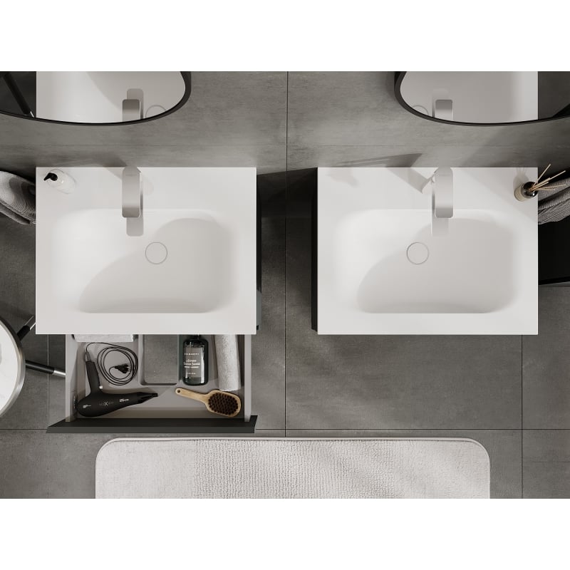 Mexen Orio armoire de salle de bain 60 cm avec lavabo Vela, 2 tiroirs, graphite mat/blanc mat - 91A10-06047-2-BFF66-W23M01
