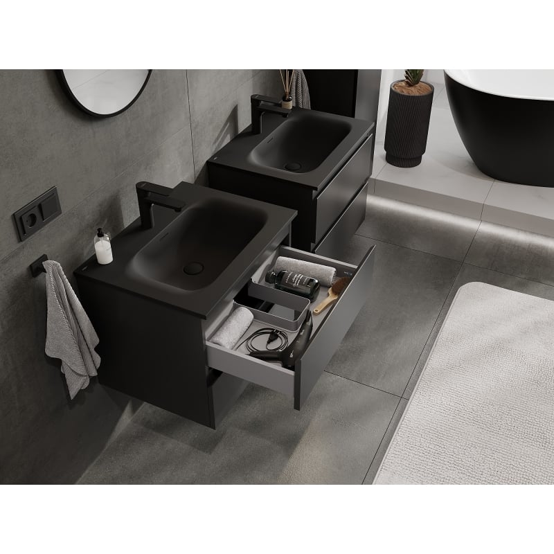 Mexen Orio meuble de salle de bain 60 cm avec lavabo Vela, 2 tiroirs, noir mat - 91A10-06047-2-BFF71-W23M71