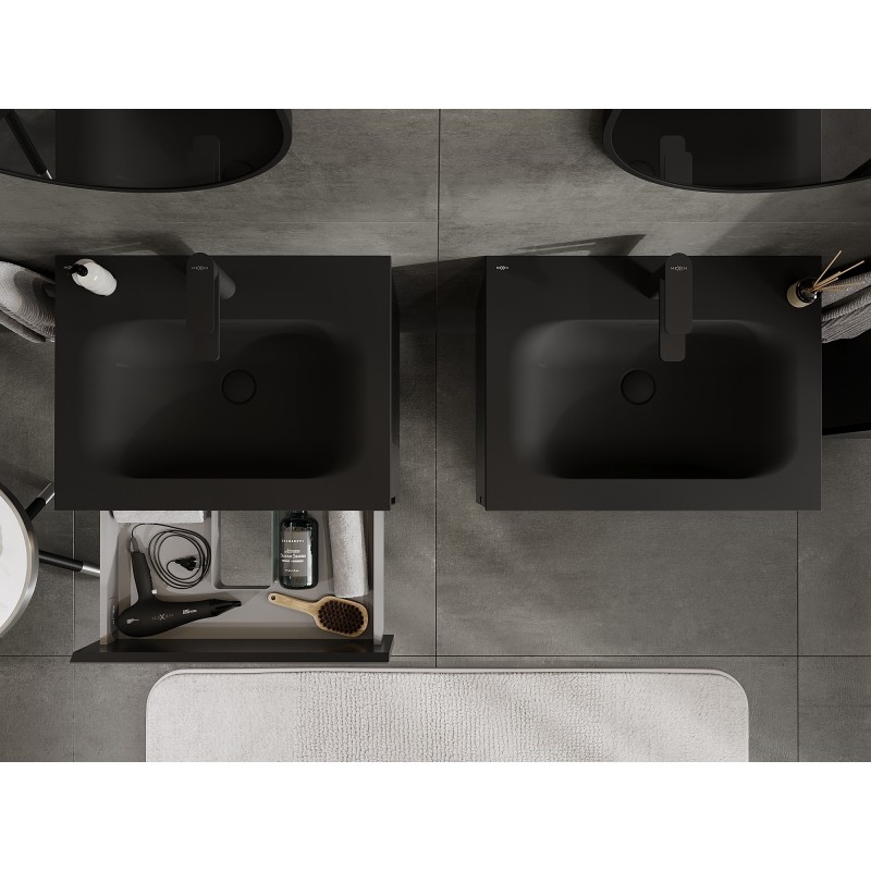 Mexen Orio meuble de salle de bain 60 cm avec lavabo Vela, 2 tiroirs, noir mat - 91A10-06047-2-BFF71-W23M71