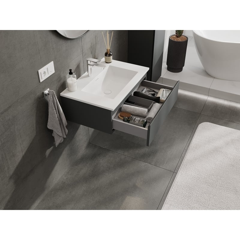 Mexen Orio meuble de salle de bain 70 cm avec lavabo Otis, 1 tiroir, graphite mat/blanc mat - 91A10-07023-1-BF66-W18M01