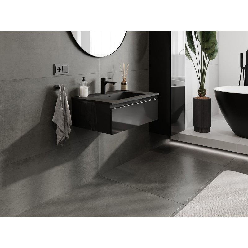 Mexen Orio armoire de salle de bain 70 cm avec lavabo Otis, 1 tiroir, noir brillant/noir mat - 91A10-07023-1-BF70-W18M71