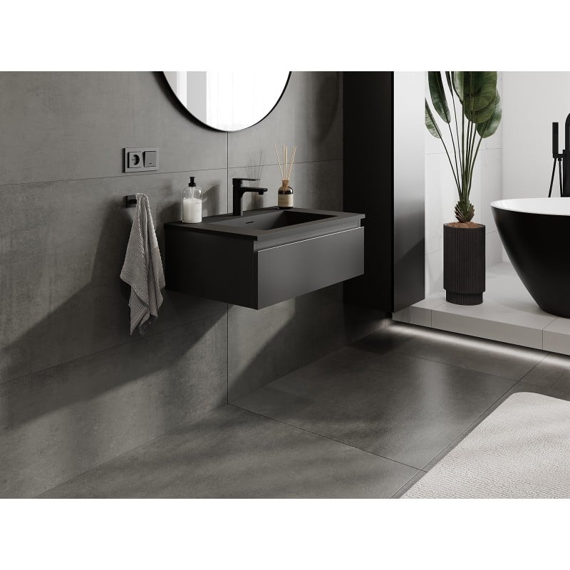 Mexen Orio armoire de salle de bain 70 cm avec lavabo Otis, 1 tiroir, noir mat - 91A10-07023-1-BF71-W18M71