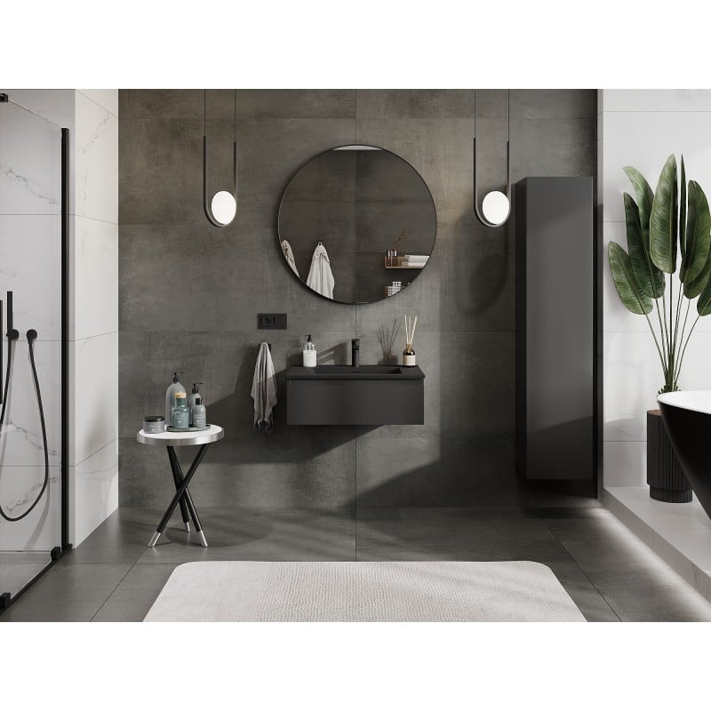 Mexen Orio armoire de salle de bain 70 cm avec lavabo Otis, 1 tiroir, noir mat - 91A10-07023-1-BF71-W18M71
