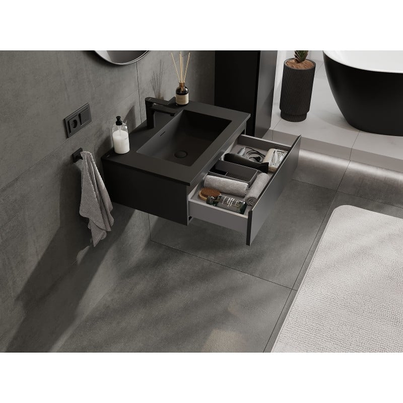 Mexen Orio armoire de salle de bain 70 cm avec lavabo Otis, 1 tiroir, noir mat - 91A10-07023-1-BF71-W18M71