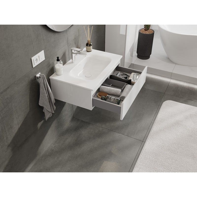 Mexen Orio meuble de salle de bain 70 cm avec lavabo Vela, 1 tiroir, blanc brillant - 91A10-07023-1-BF00-W23M00