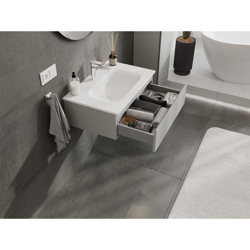 Mexen Orio armoire de salle de bain 70 cm avec lavabo Vela, 1 tiroir, gris mat/blanc mat - 91A10-07023-1-BF62-W23M01