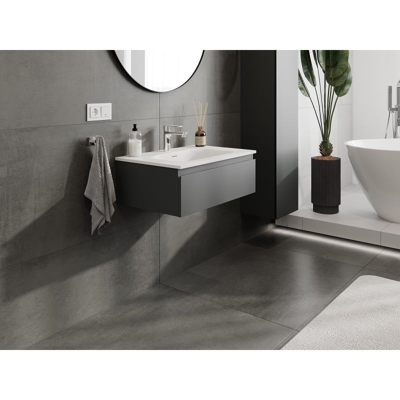 Mexen Orio meuble de salle de bain 70 cm avec lavabo Vela, 1 tiroir, graphite mat/blanc mat - 91A10-07023-1-BF66-W23M01