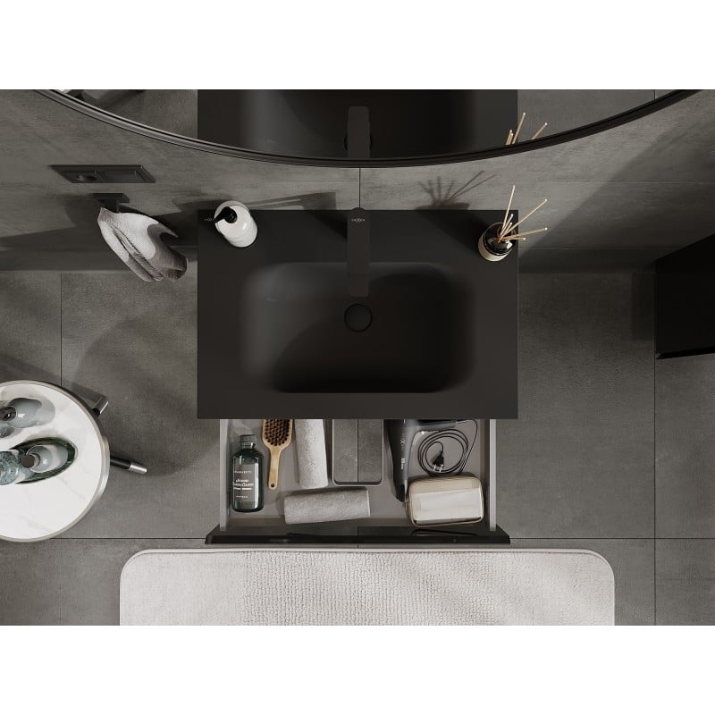 Mexen Orio meuble de salle de bains 70 cm avec lavabo Vela, 1 tiroir, noir brillant/noir mat - 91A10-07023-1-BF70-W23M71