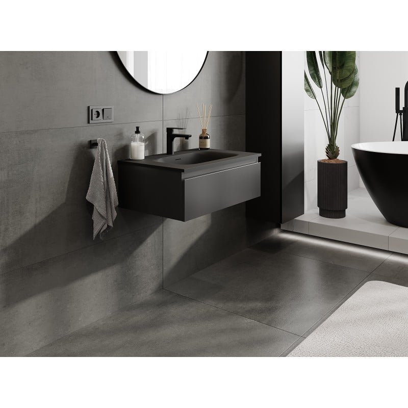 Mexen Orio meuble de salle de bain 70 cm avec lavabo Vela, 1 tiroir, noir mat - 91A10-07023-1-BF71-W23M71
