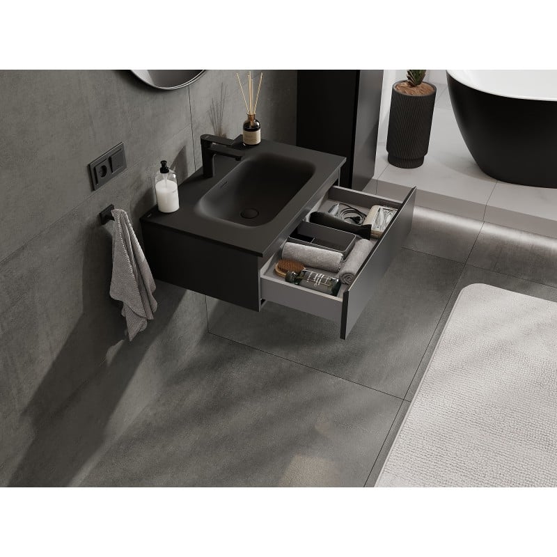 Mexen Orio meuble de salle de bain 70 cm avec lavabo Vela, 1 tiroir, noir mat - 91A10-07023-1-BF71-W23M71